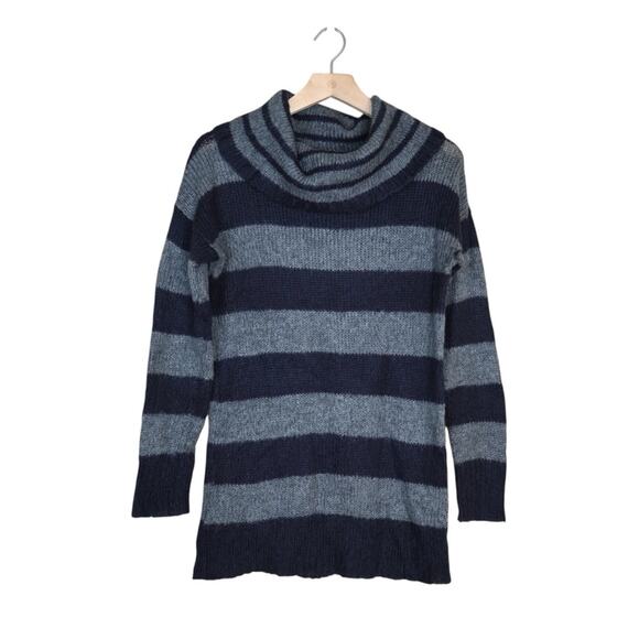 LOFT Women's M Striped Cowl Neck Mohair Blend Sweater in Blue & Gray - Picture 1 of 7